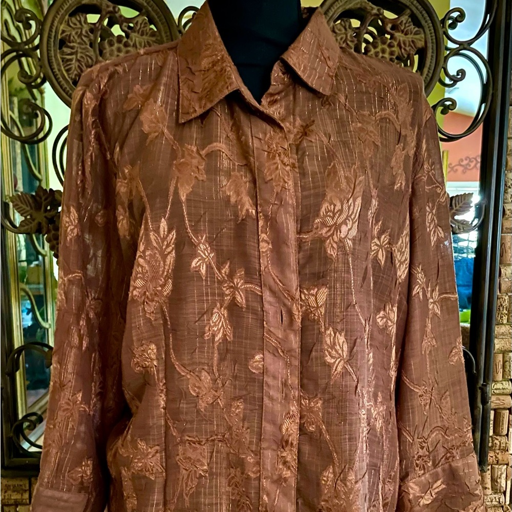 Gorgeous Coldwater Creek Bronze Tone on Tone Floral w Subtle Sheen XL